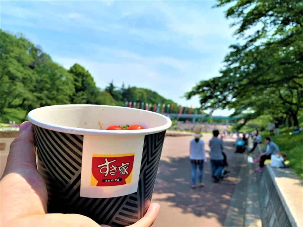すき家スパイシートマチ牛丼をこどもの国で